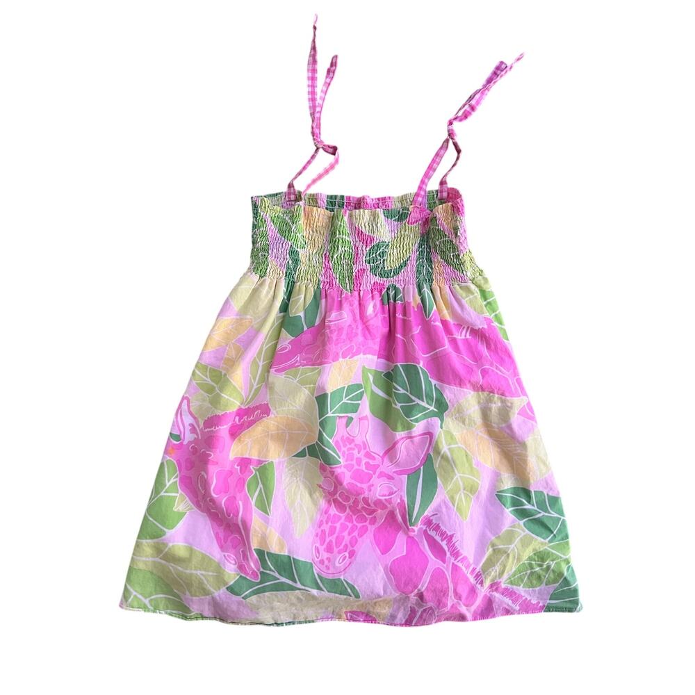 Lilly Pulitzer Girls Smocked Giraffe Print Dress White Label 6 Pink Green Cotton